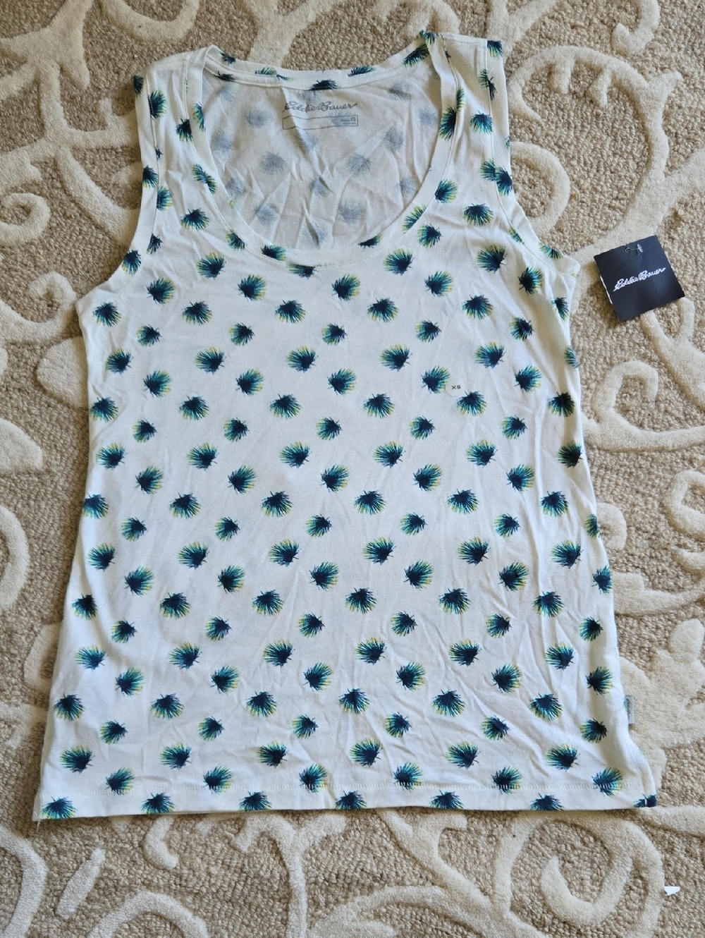 Eddie BAUER NWT Cream Sleeveless Top with Blue-Green Print XS